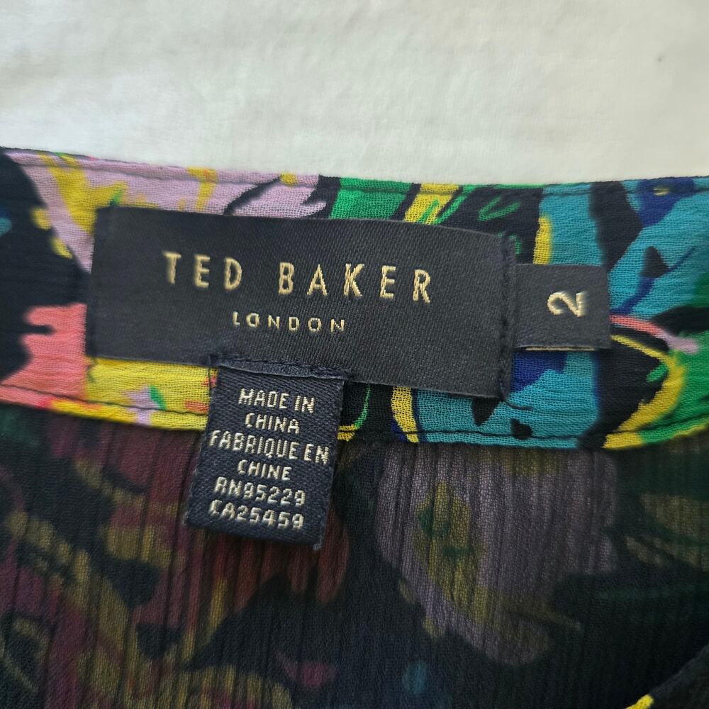 Ted Baker Semi-Sheer Floral Ruffle Blouse Top Size US 6 (Tag size 2) Black - Picture 6 of 9